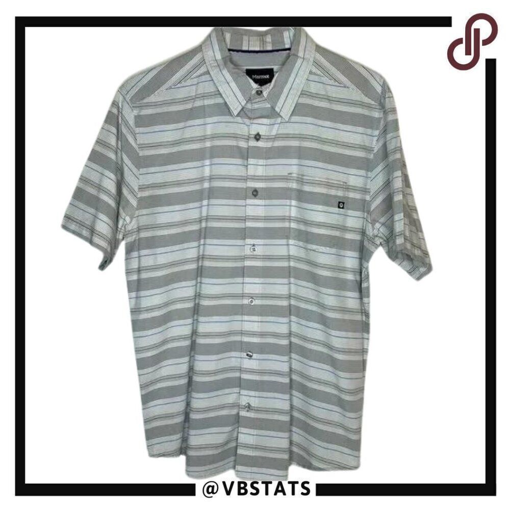 Large‎ Marmot Gray-Blue-White Striped Cotton Blend SS Polo